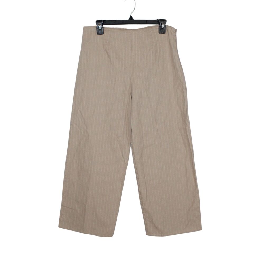 Leith women's cropped linen blend pants wide leg high waist pinstripe flat front